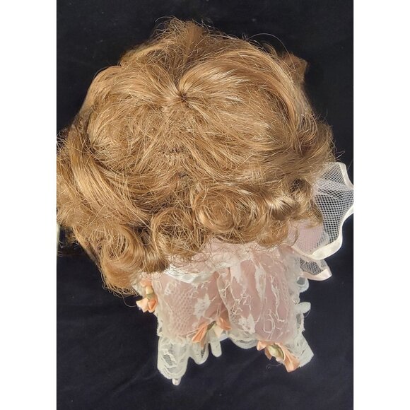 Vintage Collectible Porcelain Doll with Pink Satin and Lace Dress - Picture 7 of 15